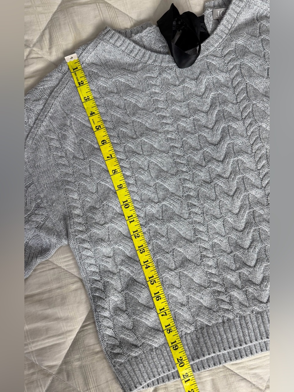 NWT J.Crew Lambswool Cable Knit Tie-Back Bow Sweater Gray M BV361 - Picture 8 of 12
